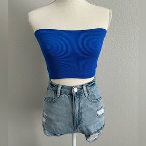 Royal Blue Tube Top Crop Top Stretchy Ribbed Bralette Size Small